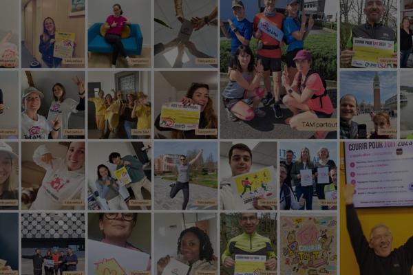 Mosaïque de photos de personnes ayant participé à la course